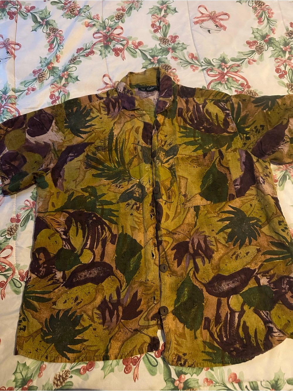 Mlle Gabrielle Olive & Purple Tropical Button-Down Shirt